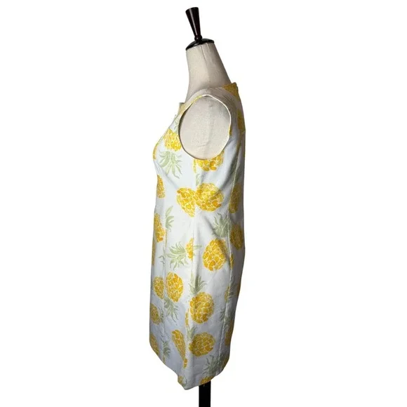 Brooks Brothers Pineapple Print Shift Dress Womens 4 Petite White Yellow Preppy - Picture 5 of 13